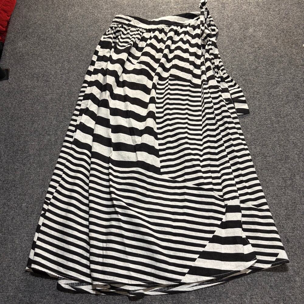 LOFT Beach Womens M Linen Black White Striped Asymmetric Maxi Skirt Cover up